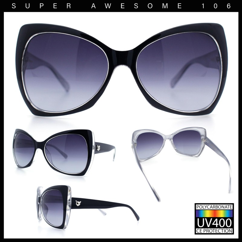 SA106 Unique Oversized Cat Eye Hybrid Butterfly Sunglasses Black