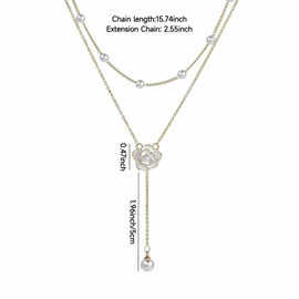 MOTIBACK Gold Layered Necklace,Rose Tassel Pendant with Long Chain, Adjustable Double Layer Jewelry Gift for Women Girls