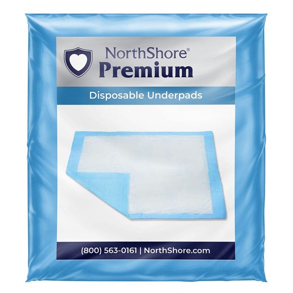 NorthShore Premium, 23 x 36, 25 oz., Blue Disposable Underpads (Chux), Large, Pack/25
