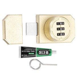PATIKIL Combination Cabinet Lock, 3-Digit Password Cabinet Lock Zinc Alloy Mechanical Keyless Adhesive Safety Door Latch with Glue for One Way Door Drawer Cupboard, Gold