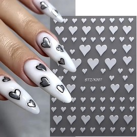 KTAABTR 8 Sheets Heart Nail Art Stickers Decals 3D Self-Adhesive Valentines Day Nail Design Stickers Gold Silvery Heart Nail Decals for Women DIY Manicure Valentines Day Heart Nail Glitter Decoration