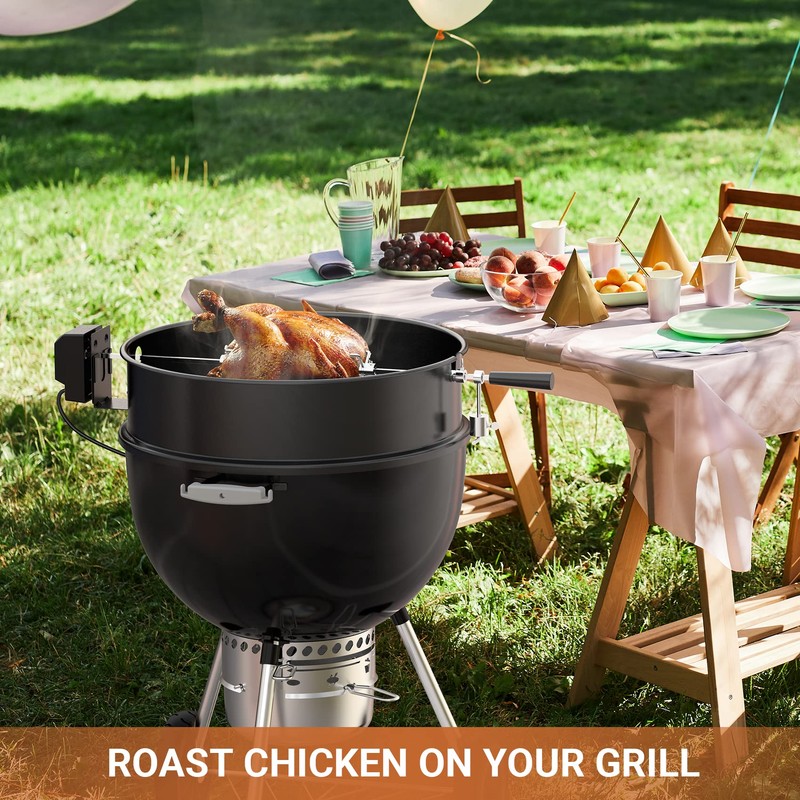 onlyfire Universal High-Temp Resistance Black Coated Steel Charcoal Kettle Rotisserie