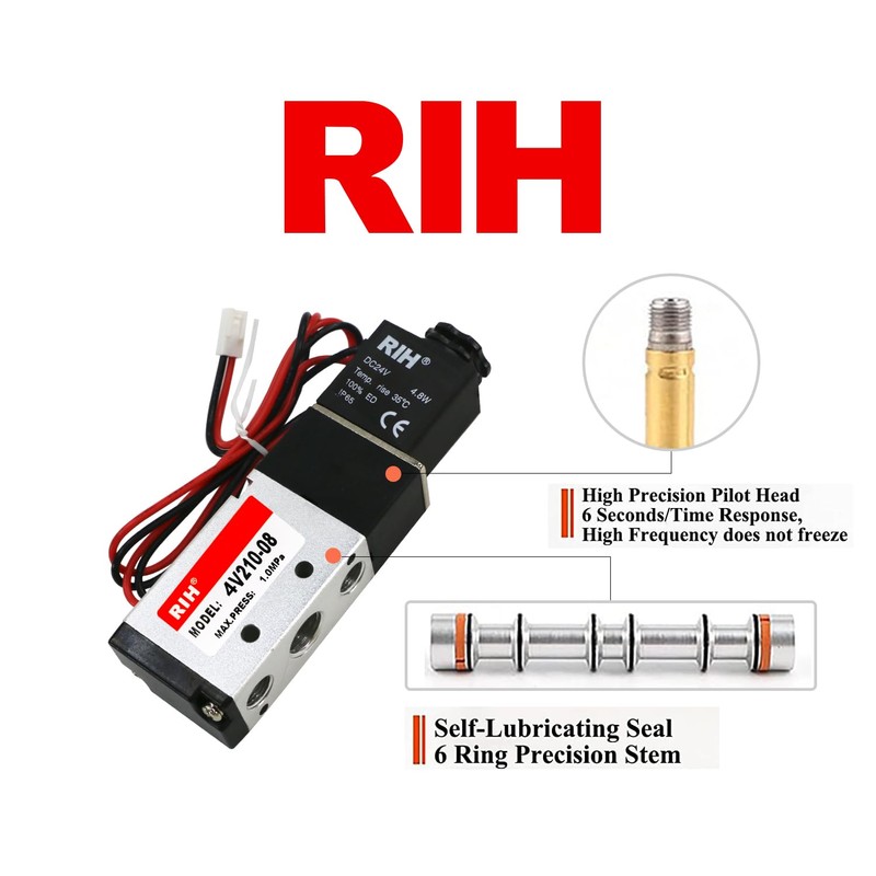 RIH Pneumatics Solenoid Valve 1/4" NPT DC24V Single Coil Pilot-Operated