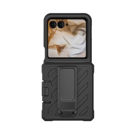 [METKASE] for Motorola Razr 2024 Noble Lined Shockproof Dual Layer Hybrid with Holster - Black/Black