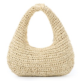 Fecialy Straw Bag for Women Crescent Shoulder Handbag Straw Summer Beach Tote Handbag Raffia Woven Hobo Bag
