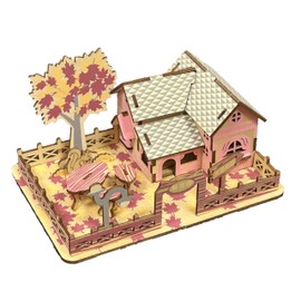 MPIUET 3D Wooden Puzzle for Adults, Autumn Courtyard Cottage Little House Model Kits to Build, Log Cabin 3D Puzzle, Wooden Country Cottage Building Model, Tabletop Decoration