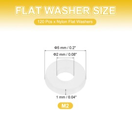 PATIKIL M2 Nylon Flat Washers, 120 Pcs 2mm ID 5mm OD 1mm Thick Plastic Sealing Flat Round Washer Spacer Gaskets Replacement for Plumbing Faucet Hose Fastener Bolt, White