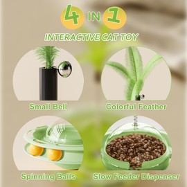 Interactive Cat Toy, 4-in-1 Smart Interactive Kitten Toy, Tumbler Kitten Toys with Spinning Balls and 2 Cat Wand, Attractive Cat Treats Dispenser, for Indoor Cats Exercise & Fun