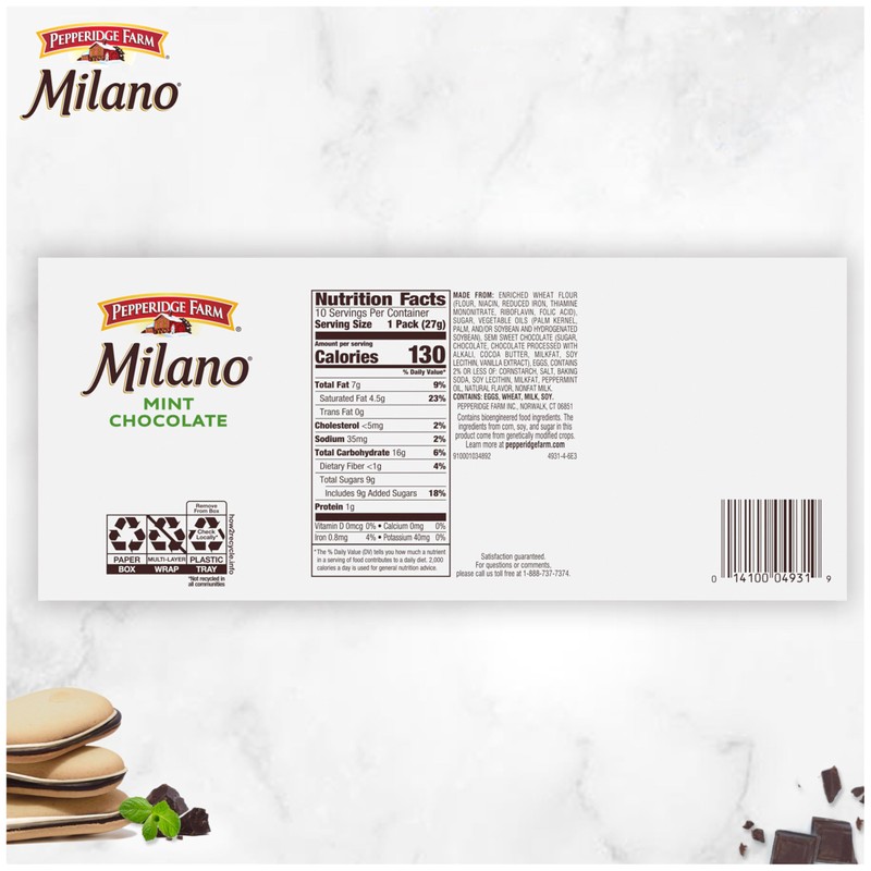Pepperidge Farm Milano Cookies, Mint, 10 Packs, 2 Cookies per