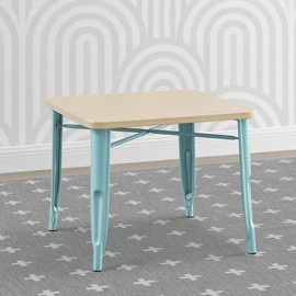 Delta Children Bistro Kids Play Table - Ideal for Arts & Crafts, Snack Time, Homeschooling, Homework & More, Aqua Metal/Natural Birch