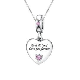 KunBead Best Friend Friendship Pink Heart I Love You Forever 18 inch Family Charm Birthday Pendant Necklace for Women
