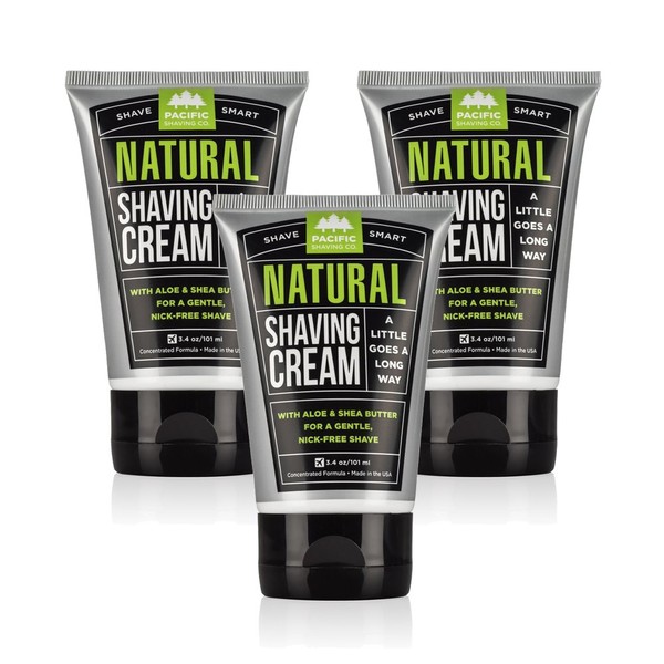Pacific Shaving Company Natural Shaving Cream - Safe, Natural, and Plant-Derived Ingredients for a Smooth Shave, Softer Skin, Less Irritation, Cruelty Free, TSA Friendly, Made in USA, 3.4 oz (3-Pack)