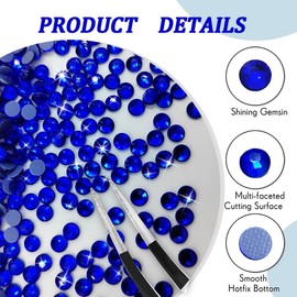 Liliume 1440 Pieces Hotfix Rhinestones SS16 Dark Blue Rhinestone Round Crystal Gemstones Glass Stones for Clothes Shoes DIY Crafts (SS16-Dark Blue)