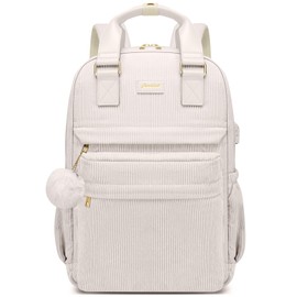 School Backpack for Girls Laptop Bookbag: Casual Women Backpacks with USB Charging Port TSA Friendly Travel Back Pack with Anti-Theft Pockets Cute College Daypack for Teen Students Lady (Beige)