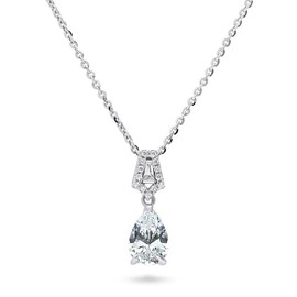 BERRICLE Sterling Silver Vintage Inspired Art Deco Wedding Cubic Zirconia CZ Medium Pendant Necklace for Women, Rhodium Plated 18 inch
