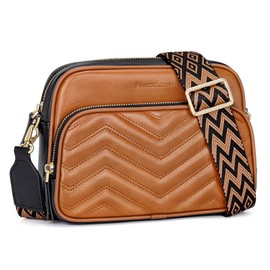 Peacocktion Crossbody Bags for Women, Small Purses Quilted Shoulder Handbags with Wide Strap, Black/Brown