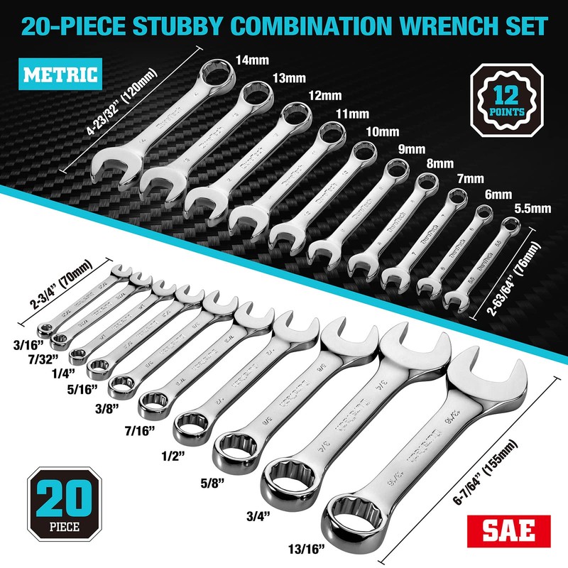 DURATECH 52-Piece Combination Wrench Set, Regular & Stubby, SAE &