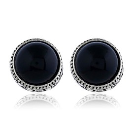JustMoMoMin Vintage Silver Tone Gothic Carved Pearl Ear Clips For Men Women (Black)