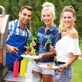 Relaxdays 18 x Squeeze Sauce Bottles, Refillable, Home & Catering, Dosing Bottle, 400 ml, Red/Yellow/White