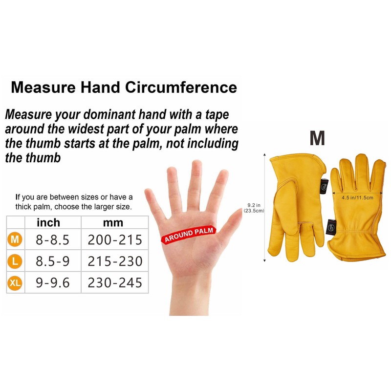 Kim Yuan Leather Work Gloves for Gardening/Cutting/Construction/Farm/Motorcycle, Men & Women,