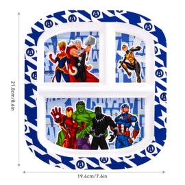 Zawadi Global Avengers 3 Section Reusable Childrens Kids Toddlers Divided Breakfast Lunch Dinner Plate