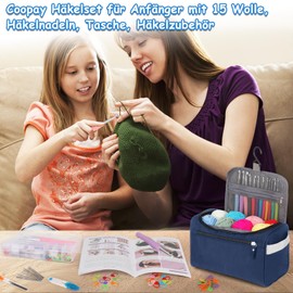 Coopay 73-Piece Crochet Set for Beginners, Portable Crochet Hook Set with 15 Wool, Bag, Crochet Accessories, 2.0-10 mm Ergonomic Crochet Hooks with Long Soft Handle, Practical Crochet Hook Set, Dark