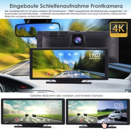 iFrego 4K Apple Carplay 10.26 Inch Carplay with Front Camera Carplay Android Car Display with Exclusive Holder Portable with Dual Bluetooth Siri Google Navigation Reversing Camera Digital Media