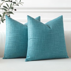 Artscope Set of 2 Cushion Covers, Plain Throw Cushion Cover, Linen Cushion Covers, Modern Decorative Cushion Cover Set, Cushion Case for Sofa, Bedroom, Home Decor, 50 x 50 cm, Turquoise