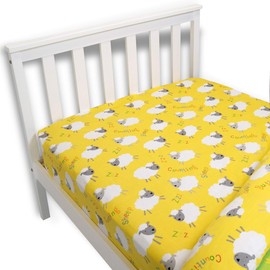 Happy Linen Company Girls Boys Kids Farm Animals Counting Sheep Yellow Double Fitted Sheet Bedding