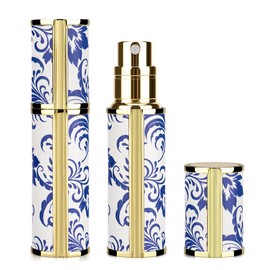 LUWOO Tragbare Parfümflasche für Reisen, 5 ml, Mini-veganes Leder, auslaufsicher, nachfüllbar, Parfümspender, Zerstäuber, Blau und Weiß