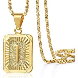 HSWYFCJY Gold Initial Necklace for Men Stainless Steel Square Letter Pendant Necklace Capital Initial Letter Pendant Necklaces Trendy A-Z Letter Necklaces Gifts for Women Men Boys (Gold I)