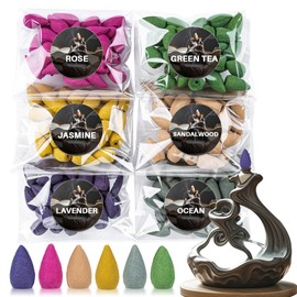 Backflow Incense Cones for Waterfall - RAINFLOW Waterfall Scented Incense Cones 108PCS Backflow Smoke Burning Incense Cones Bulk 6 Different Scented Incense Cones Match Ceramic Smoke Incense Burner