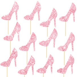 High Heel Centerpiece Sticks Girls Birthday Engagement Party Decorations 12PCS Pink High Heels Table Toppers Makeup Night Table Centerpieces for Bridal Shower Wedding Party Supplies