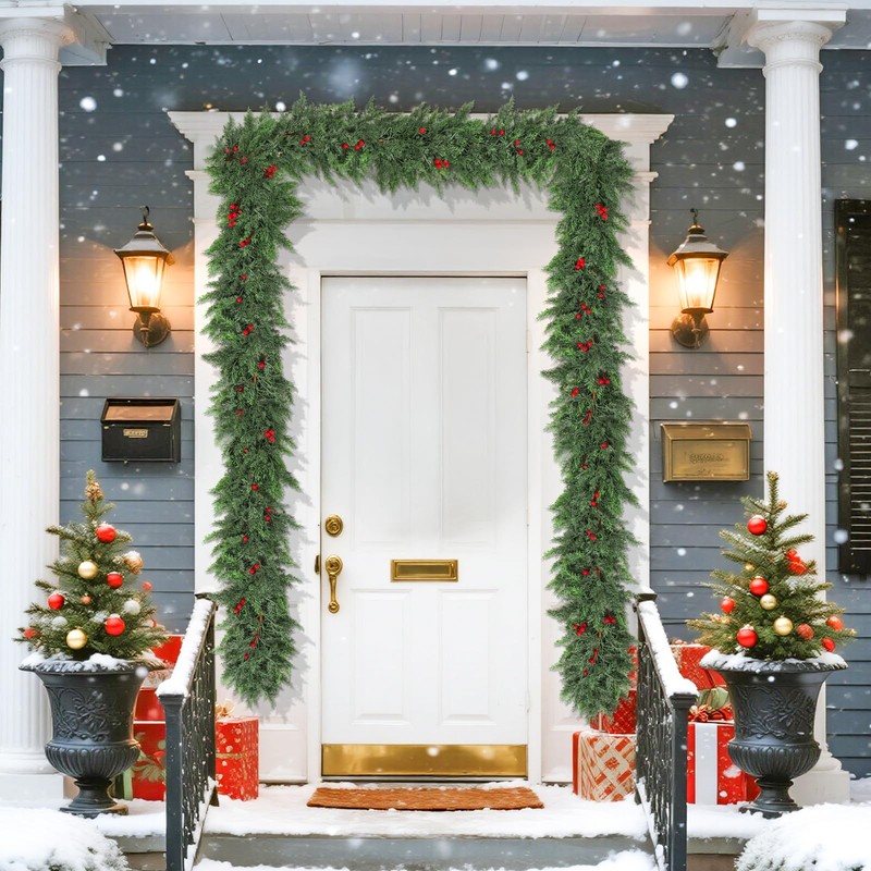 Christmas Cedar Garland with Soft Thickness Pine,Thick and Lush,Artificial Green