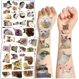 AEEGO 10 Sheets Cats Temporary Tattoos Stickers,Cat Birthday Themed Party Supplies Decoration Favors,Cat Sticker Tattoos for Kids Home Activity Class Prizes Carnival Rewards
