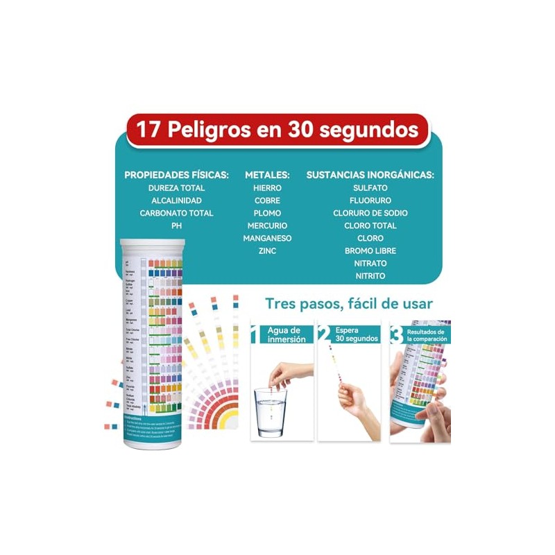 17-1 Kit de Test Agua Potable 125 Tiras, para Agua