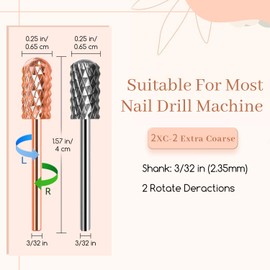 Milling Cutter Bits, Pack of 2 Safety Nail Drill Bits, 3/32 Inch Tungsten Carbide Nail Drill, Smooth Round Tip with Large Barrel, Carbide Bits for Nail Cutter for Removing Gel Acrylic Nails (2 Pieces)