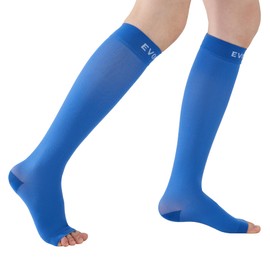 EVOPLECI BLUE-L - Calcetines de compresión de punta abierta de 15 a 20 mmHg para reducir la hinchazón y aliviar las venas varicosas, 1 par, Azul, 2