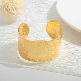 WOWORAMA Hammered Chunky Cuff Bracelets for Women Boho Extra Wide Open Cuff Bangles Adjustable Statement Gold Bracelet Lightweight Arm Cuff Bracelets
