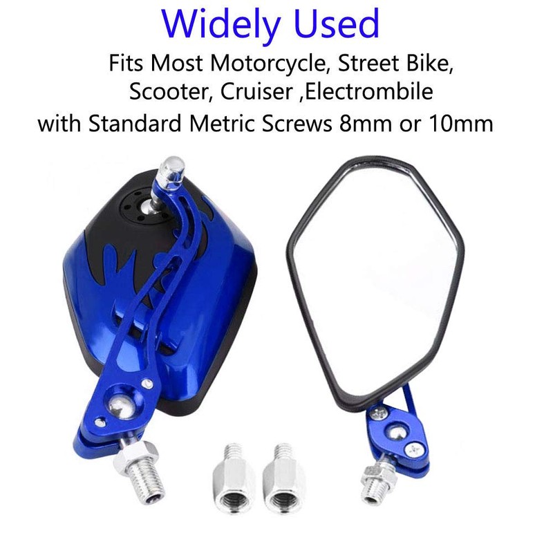 ESUPPORT Blue Motorcycle Motorbike 8mm 10mm Rearview Side Mirror ATV