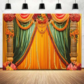10X8ft Indian Diwali Pooja Photo Backdrop Photography Background for Durga Puja, Traditional Chatiya Navratri Ganpati Ganesh Marigold Backdrops Photo Booth Prop Decorations Wall Decor Tablecloth