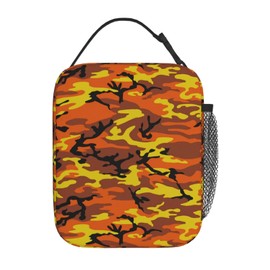 LWDZLHD Orange Camo Lunch Bag Insulated Camouflage Lunch Box for Boys Girls Portable Reusable Leakproof Cooler Teen Tote Lunchbox for Picnic Travel Camping Outdoor