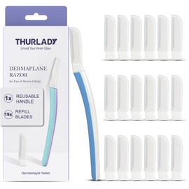 THURLADY Dermaplane Razor, Face Razors for Women, Dermaplaning Tool, 1 Reusable Handle with 19 Microblades for Face, Gentle Exfoliation & Facial Peach Fuzz Removal for Smoother Skin, Aegean Frost