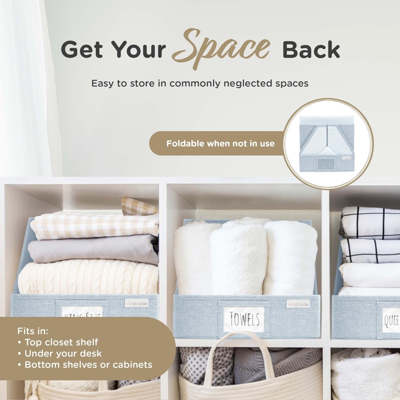 VIVIDECOR Trapezoid Storage Bins – 12"x12"x10"x 4" Closet Shelf Organizer