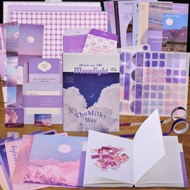 Kit Estético de Álbumes de Recortes, 346 Piezas Álbumes de Recortes Clásico de DIY, Kit de Álbum de Recortes Vintage,Con Pegatinas Decorativos,Libro A6, Regalo para amigas y Niñas(púrpura)