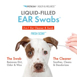 Petkin Liquid-Filled Ear Swabs - 50 Swabs - Fresh Scent - Removes Dirt, Odor & Wax - Cleans & Deodorizes Dog and Cat Ears