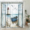 Coastal Beach Shower Curtain, Nautical Lighthouse Sailboat Ocean Seaside Seascape