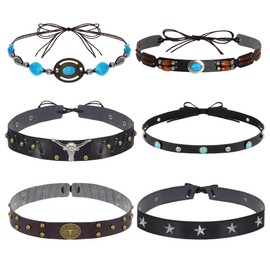 Haakong 6Pcs Cowboy Hat Band Ethnic Western Cowgirl Hats Band for Cowboy Hats Leather Turquoise Beaded Bands for Women Men Cowgirls Decorative Accessories