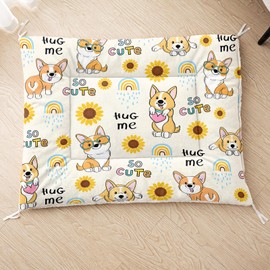 XYNHML Kawaii Corgi Sunflower Orthopedic Dog Bed Mat(30"X26"),Comfortable Dog Kennel,Printing Washable Crate Sofa Bed,Sleeping Mat for Small Medium Large Dogs Cats,for Proof Pad Crate,Home,Outdoor Use