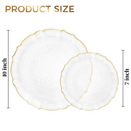 bUCLA 40PCS Clear and Gold Plastic Plates - Fancy Lace-Edge Clear Plates with Gold Trim Hammered Disposable - Include 20 Each(Dinner&Dessert) for Party & Wedding